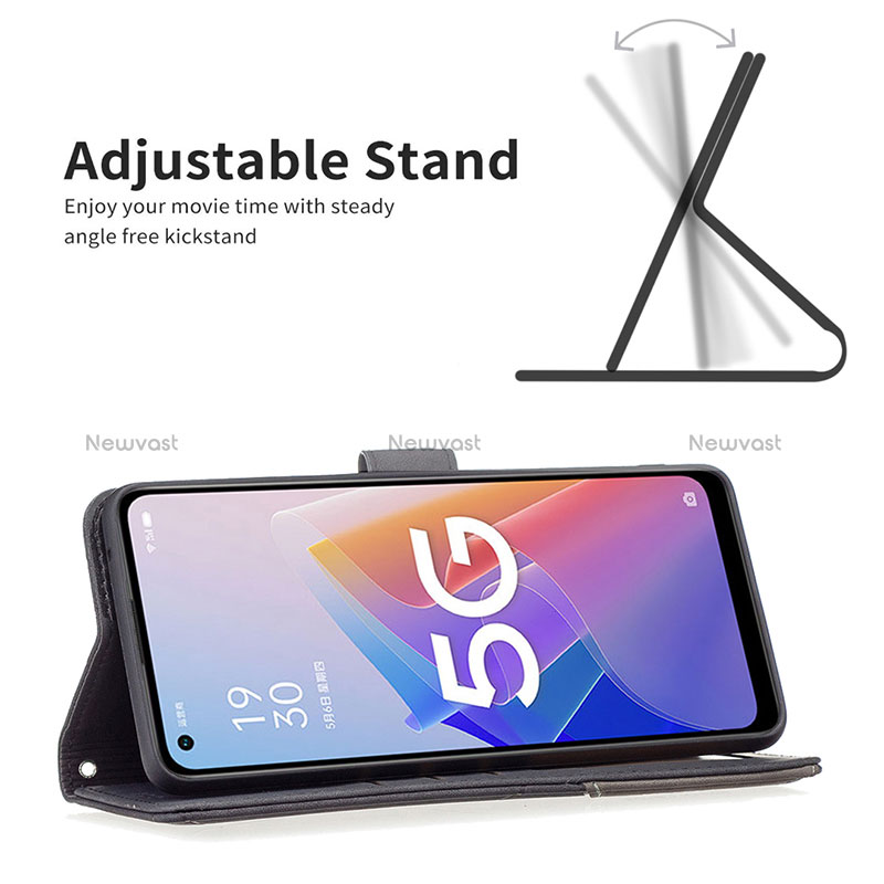 Leather Case Stands Flip Cover Holder B08F for Oppo Reno8 Z 5G