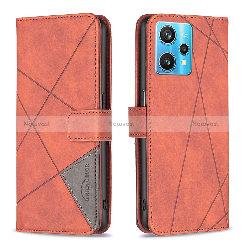 Leather Case Stands Flip Cover Holder B08F for Realme 9 Pro+ Plus 5G Orange
