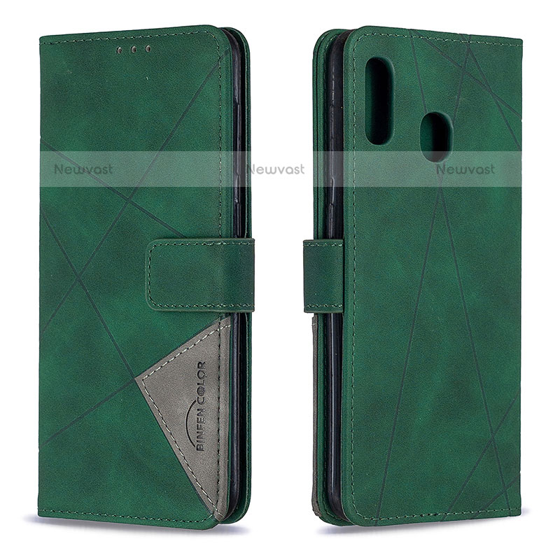 Leather Case Stands Flip Cover Holder B08F for Samsung Galaxy A20 Green