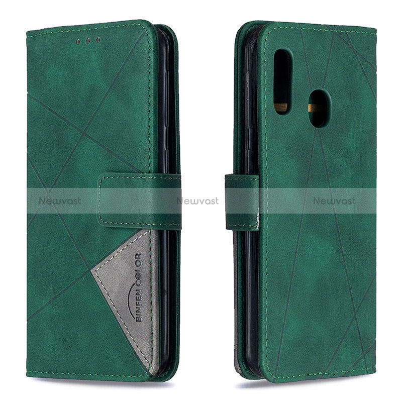 Leather Case Stands Flip Cover Holder B08F for Samsung Galaxy A20e Green