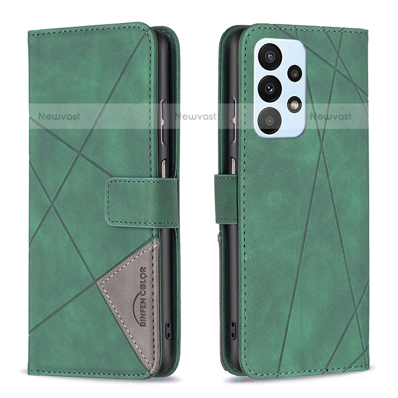 Leather Case Stands Flip Cover Holder B08F for Samsung Galaxy A23 5G Green