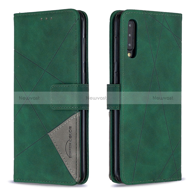 Leather Case Stands Flip Cover Holder B08F for Samsung Galaxy A50 Green