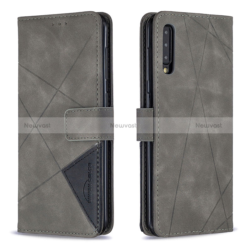 Leather Case Stands Flip Cover Holder B08F for Samsung Galaxy A50S Gray