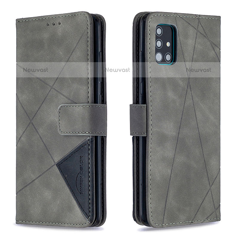 Leather Case Stands Flip Cover Holder B08F for Samsung Galaxy A51 4G Gray