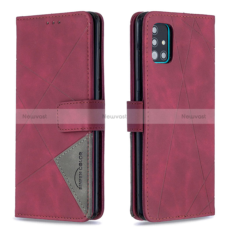 Leather Case Stands Flip Cover Holder B08F for Samsung Galaxy A51 5G Red