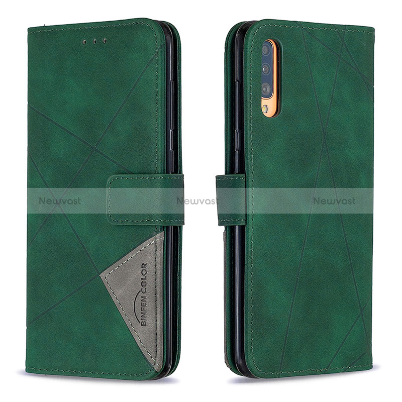 Leather Case Stands Flip Cover Holder B08F for Samsung Galaxy A70 Green