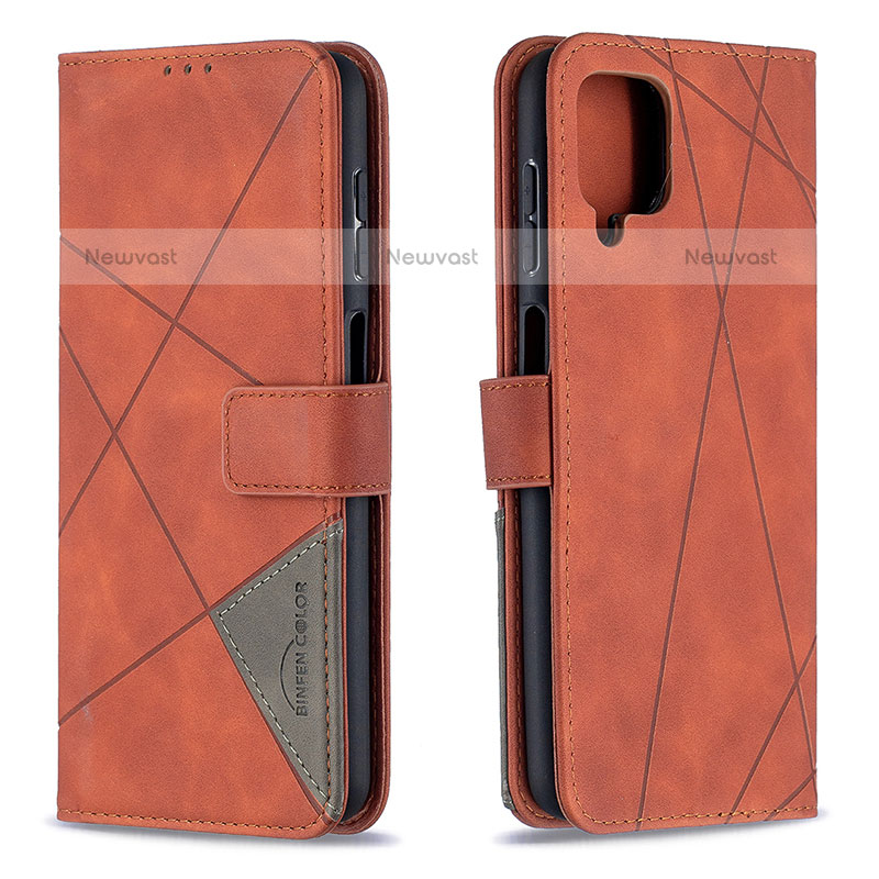 Leather Case Stands Flip Cover Holder B08F for Samsung Galaxy F12 Orange