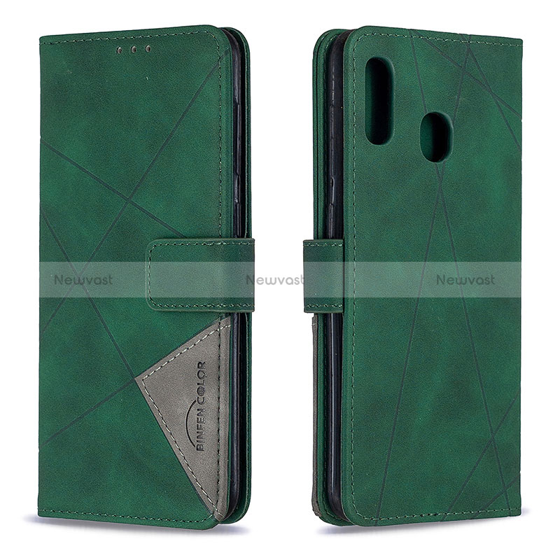 Leather Case Stands Flip Cover Holder B08F for Samsung Galaxy M10S Green