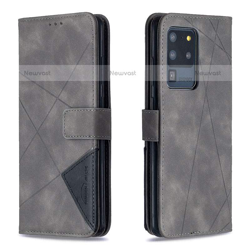 Leather Case Stands Flip Cover Holder B08F for Samsung Galaxy S20 Ultra 5G Gray