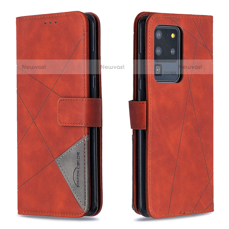 Leather Case Stands Flip Cover Holder B08F for Samsung Galaxy S20 Ultra 5G Orange