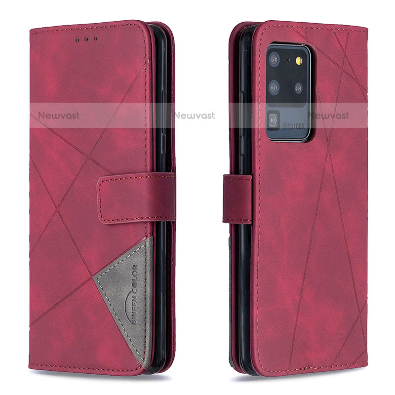 Leather Case Stands Flip Cover Holder B08F for Samsung Galaxy S20 Ultra 5G Red
