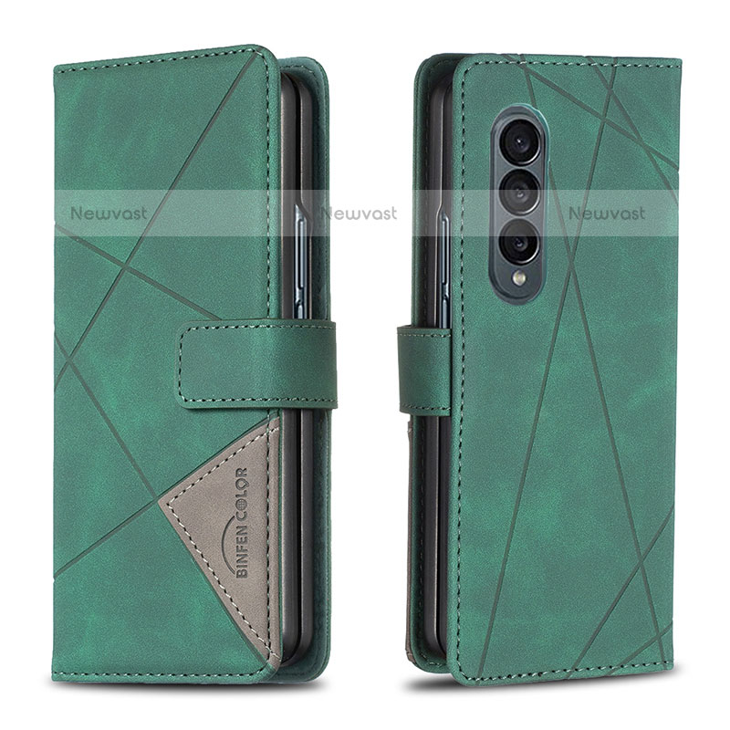 Leather Case Stands Flip Cover Holder B08F for Samsung Galaxy Z Fold3 5G Green