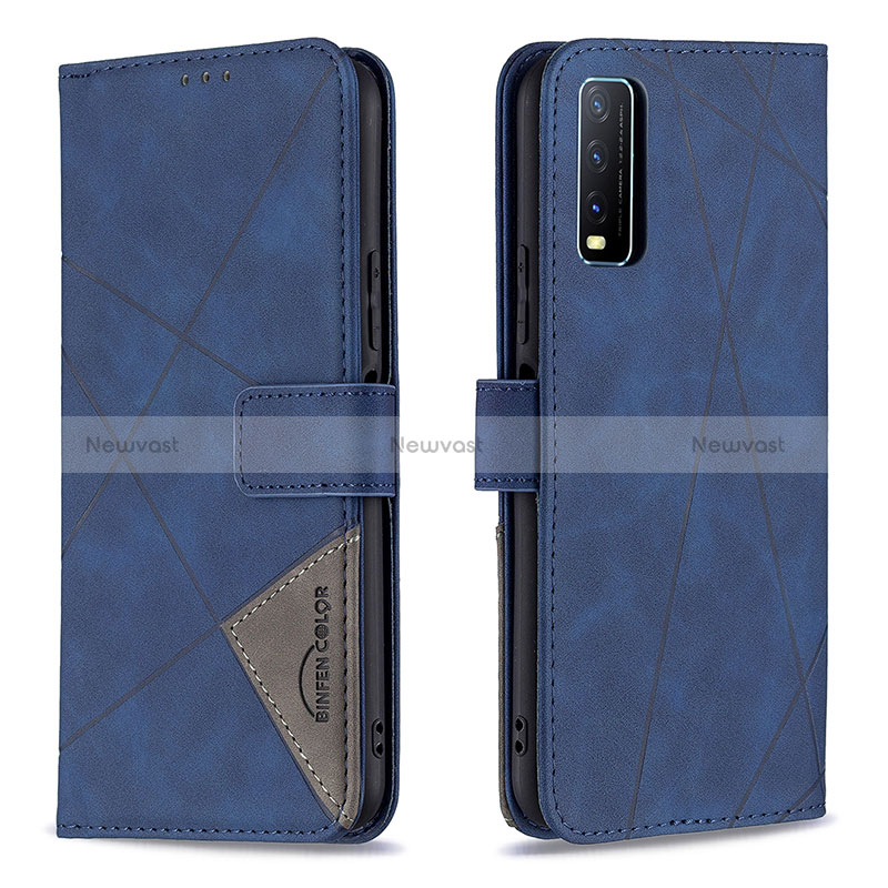Leather Case Stands Flip Cover Holder B08F for Vivo Y11s Blue