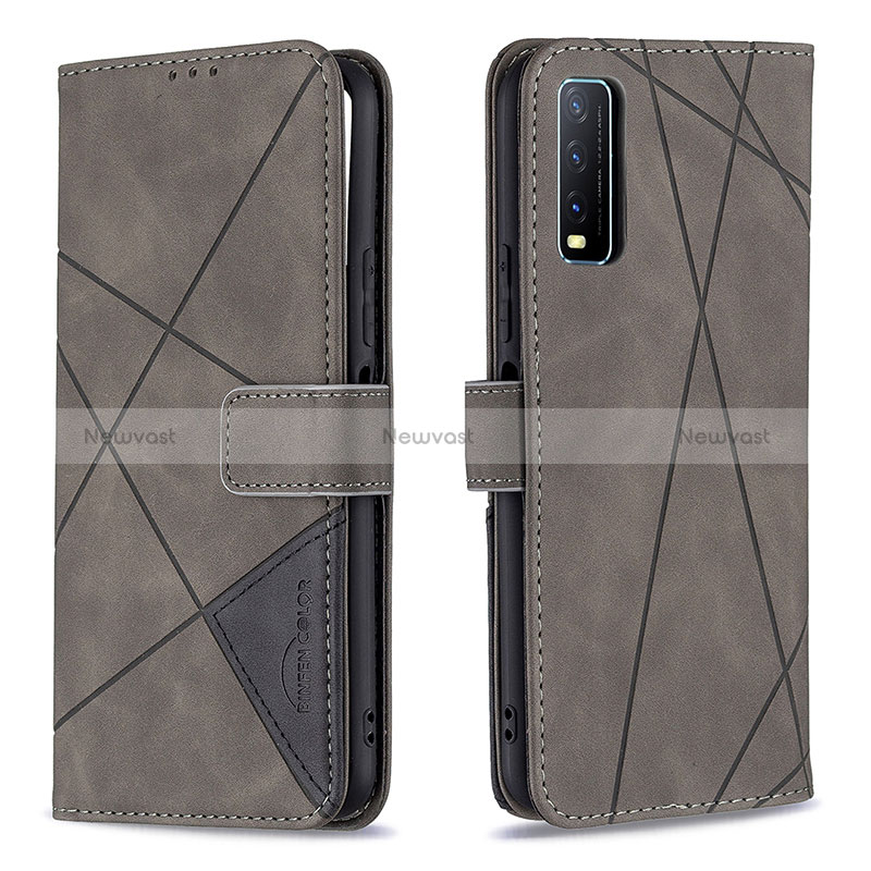 Leather Case Stands Flip Cover Holder B08F for Vivo Y11s Gray