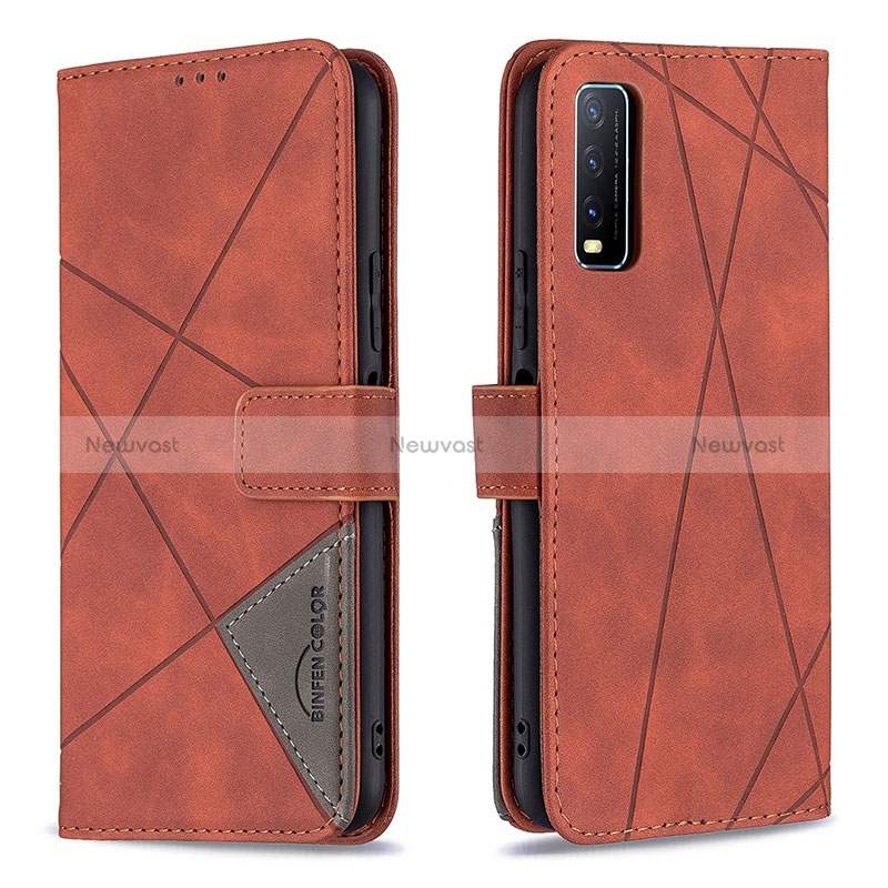 Leather Case Stands Flip Cover Holder B08F for Vivo Y11s Orange