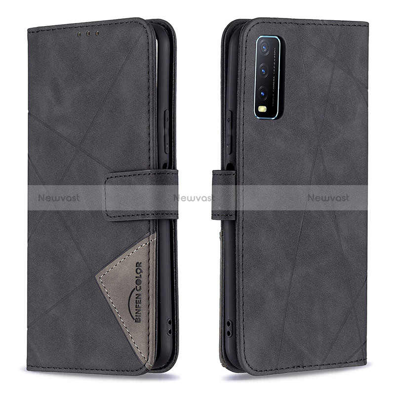 Leather Case Stands Flip Cover Holder B08F for Vivo Y12s Black
