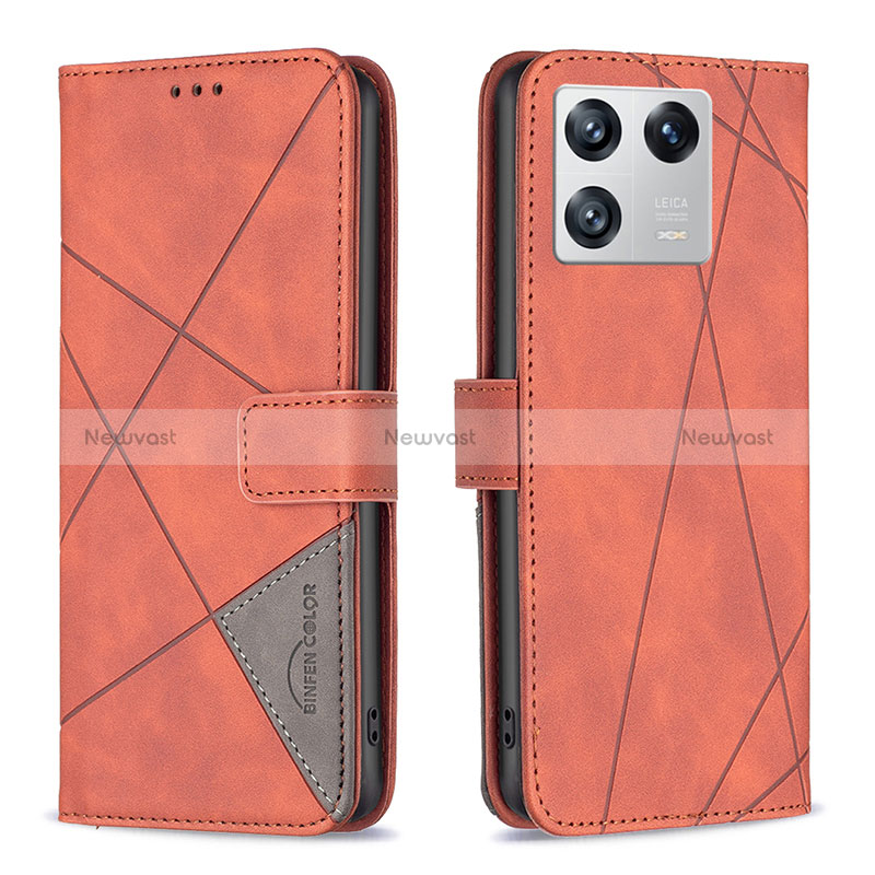 Leather Case Stands Flip Cover Holder B08F for Xiaomi Mi 13 Pro 5G Orange