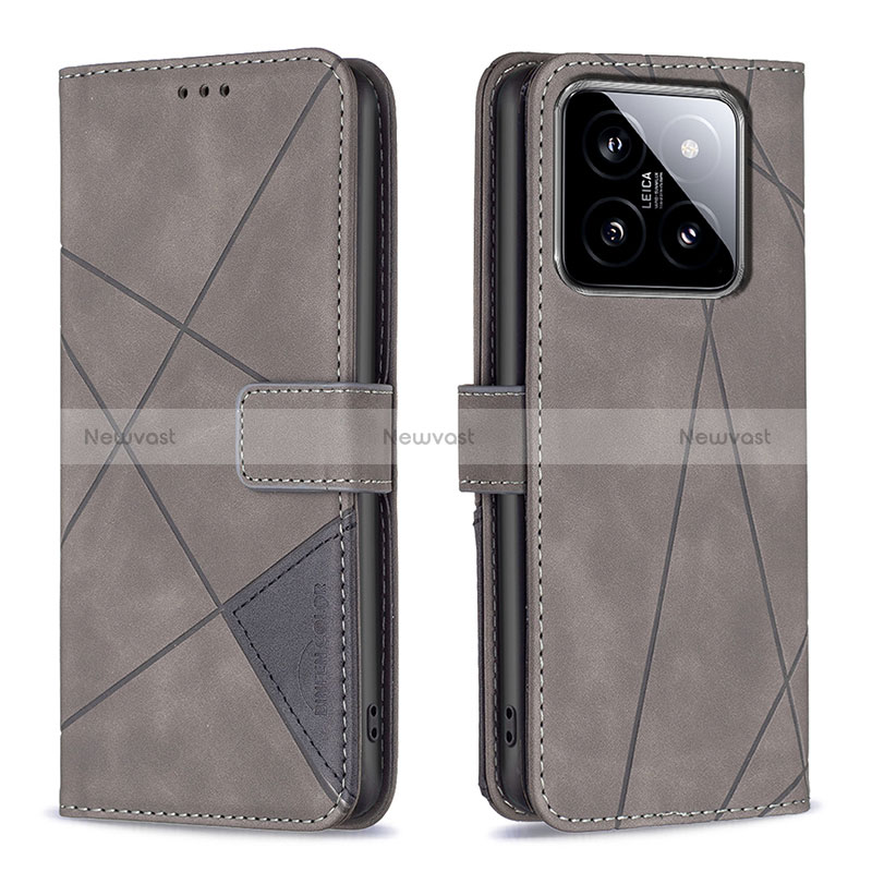 Leather Case Stands Flip Cover Holder B08F for Xiaomi Mi 14 5G Gray