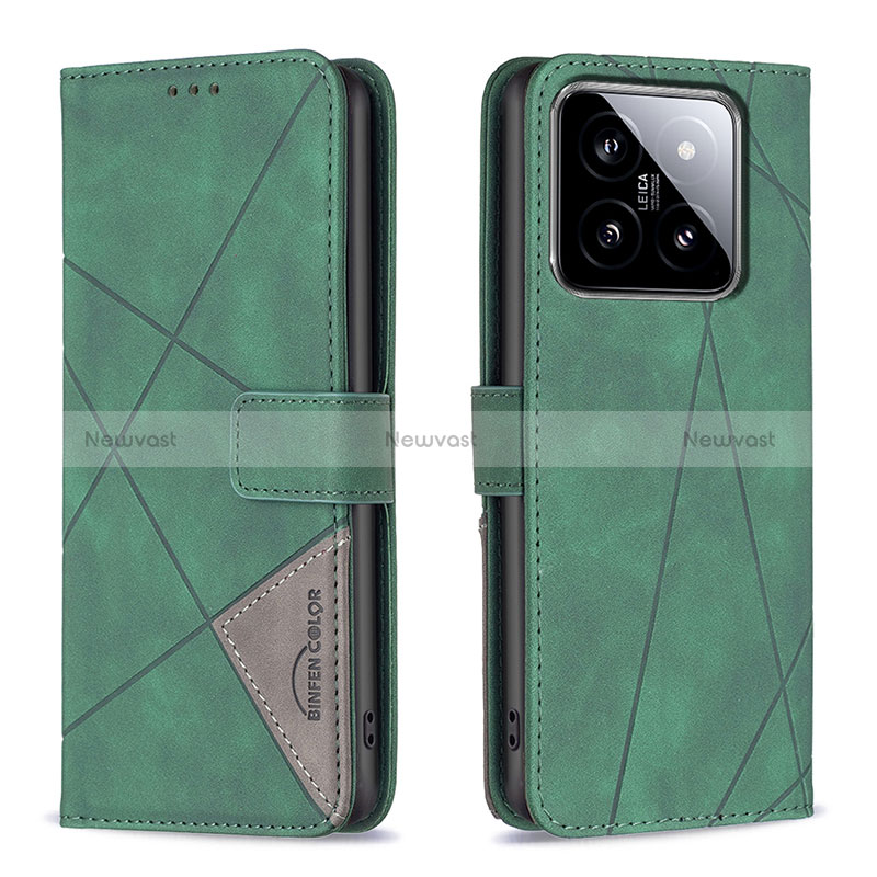Leather Case Stands Flip Cover Holder B08F for Xiaomi Mi 14 5G Green