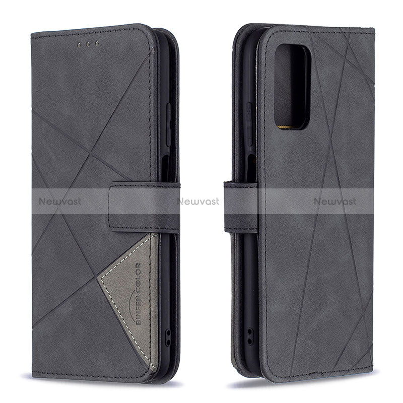 Leather Case Stands Flip Cover Holder B08F for Xiaomi Poco M3 Black