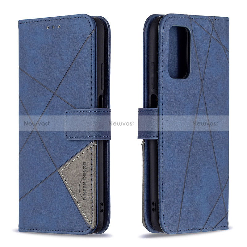 Leather Case Stands Flip Cover Holder B08F for Xiaomi Poco M3 Blue