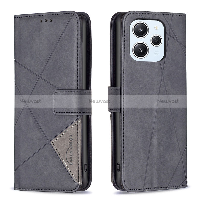 Leather Case Stands Flip Cover Holder B08F for Xiaomi Redmi 12 4G Black
