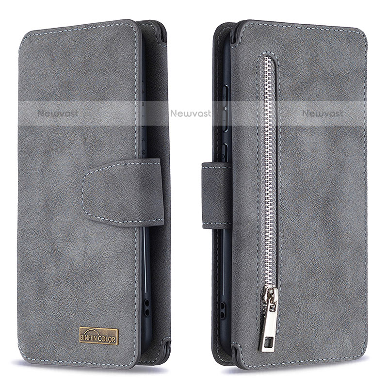 Leather Case Stands Flip Cover Holder B09F for Samsung Galaxy M11 Gray