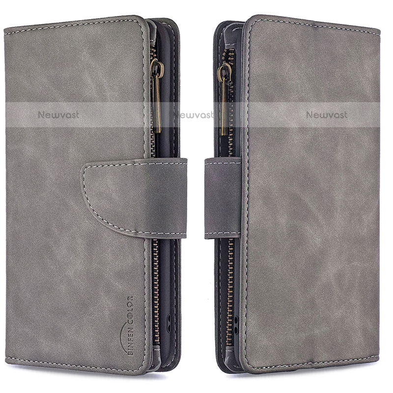 Leather Case Stands Flip Cover Holder B09F for Samsung Galaxy Note 20 Ultra 5G Gray