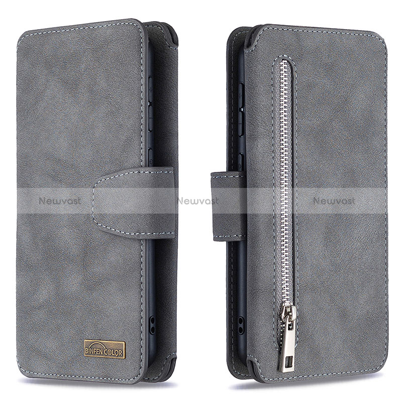 Leather Case Stands Flip Cover Holder B10F for Samsung Galaxy A10 Gray