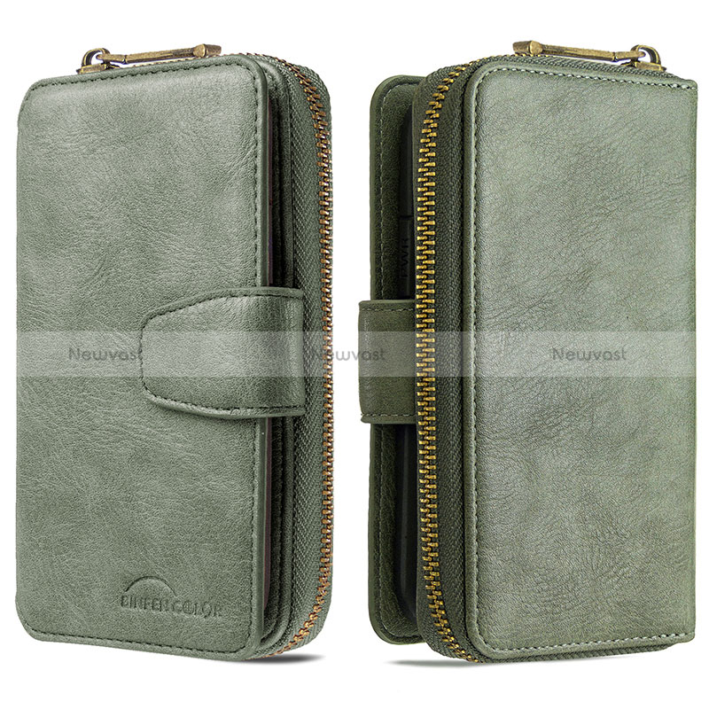 Leather Case Stands Flip Cover Holder B10F for Samsung Galaxy M10S Green