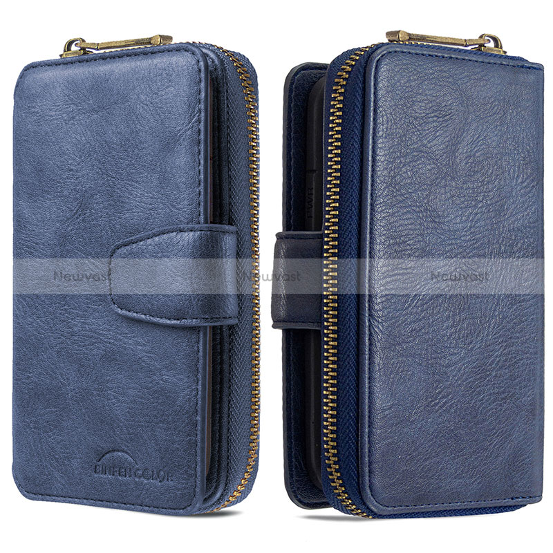 Leather Case Stands Flip Cover Holder B10F for Samsung Galaxy M40S Blue