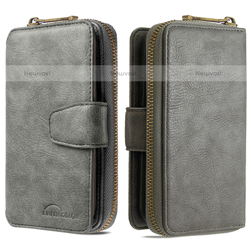Leather Case Stands Flip Cover Holder B10F for Samsung Galaxy S20 Gray
