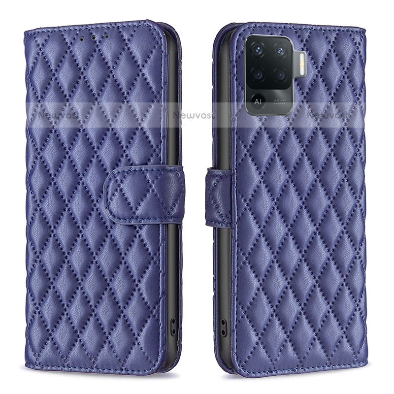 Leather Case Stands Flip Cover Holder B11F for Oppo A94 4G Blue