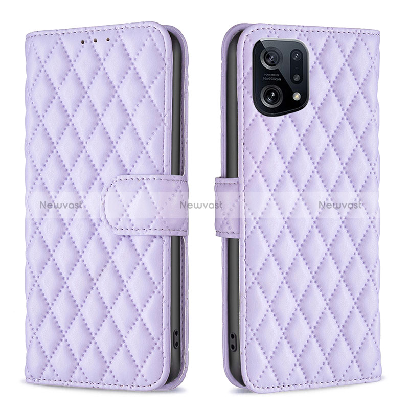 Leather Case Stands Flip Cover Holder B11F for Oppo Find X5 5G Purple