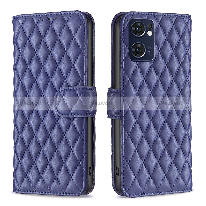 Leather Case Stands Flip Cover Holder B11F for Oppo Reno7 5G Blue