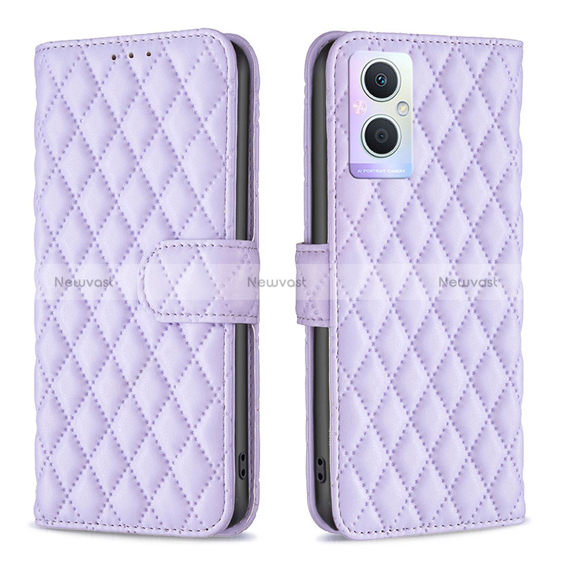 Leather Case Stands Flip Cover Holder B11F for Oppo Reno7 Z 5G Purple