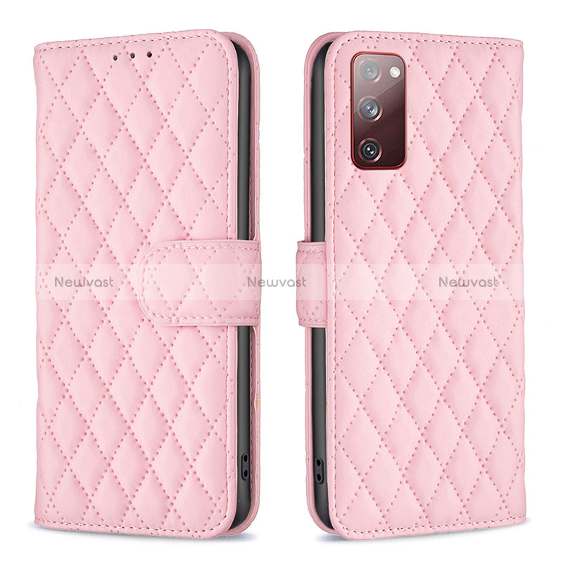 Leather Case Stands Flip Cover Holder B11F for Samsung Galaxy S20 FE (2022) 5G Rose Gold
