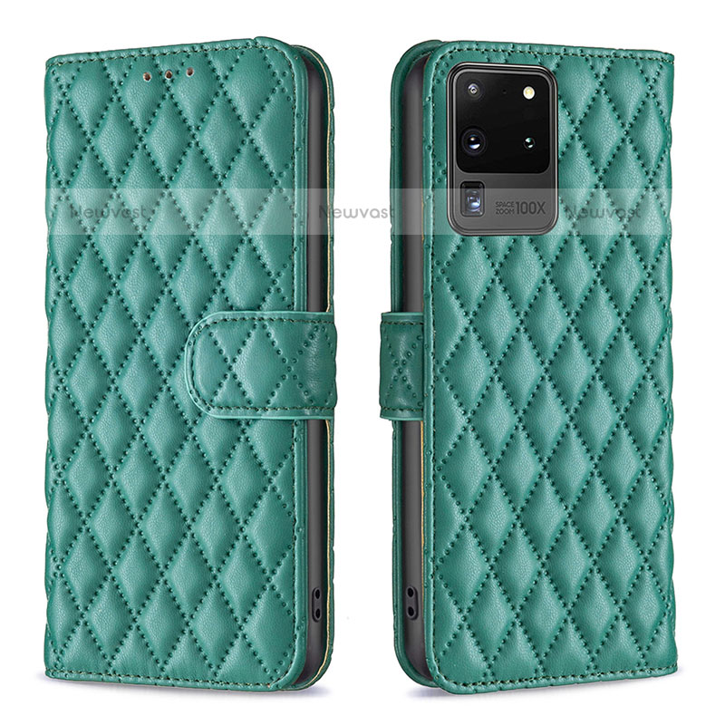 Leather Case Stands Flip Cover Holder B11F for Samsung Galaxy S20 Ultra 5G Green