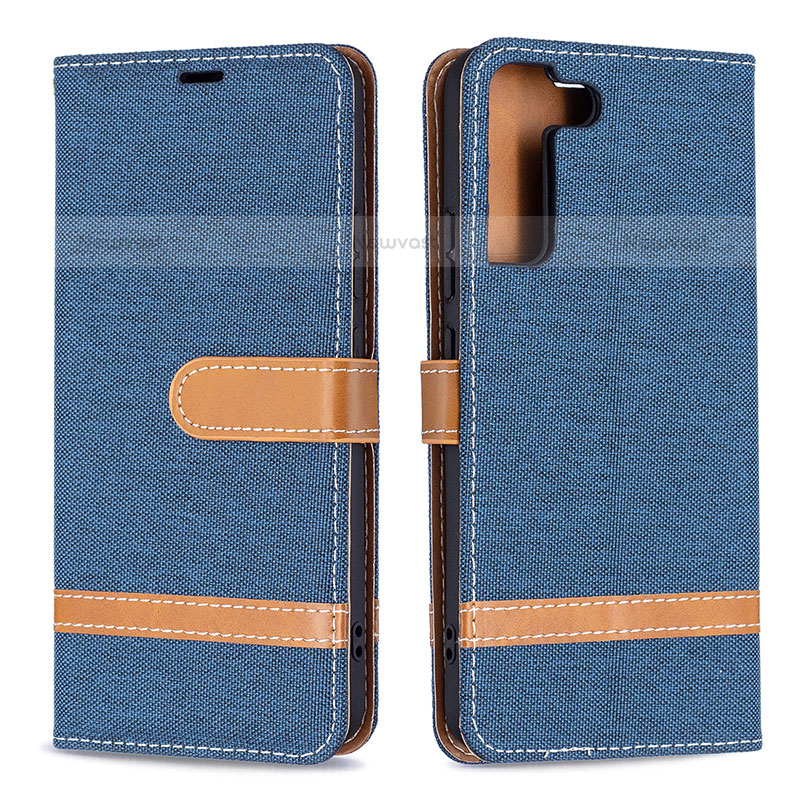 Leather Case Stands Flip Cover Holder B11F for Samsung Galaxy S21 5G Navy Blue