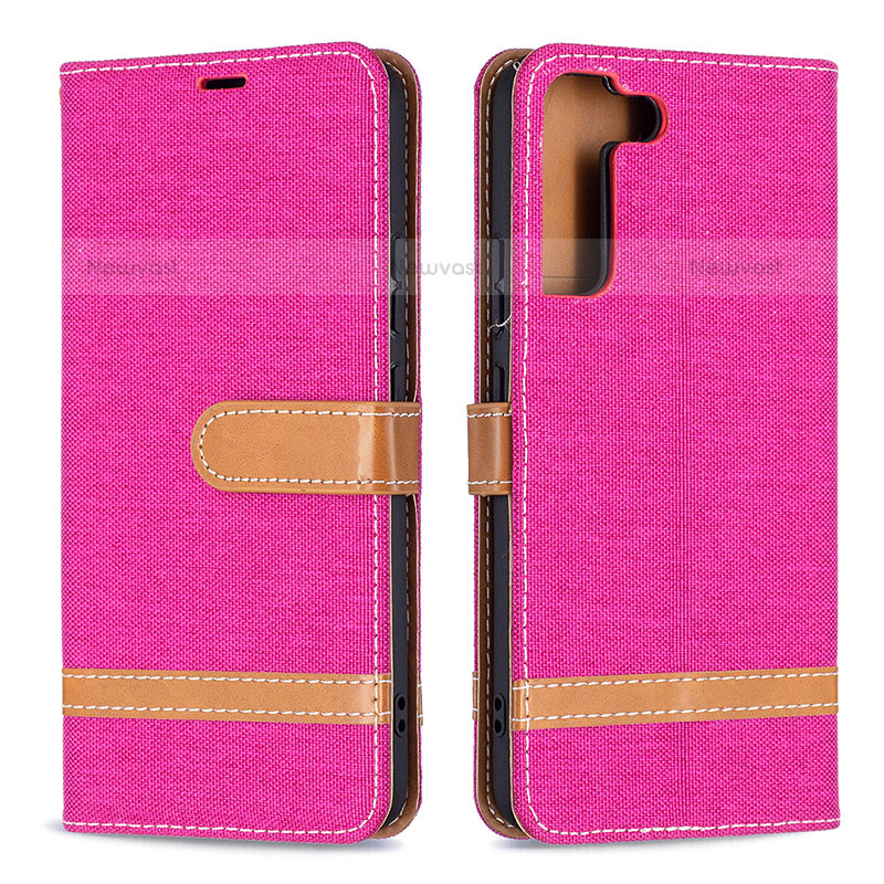 Leather Case Stands Flip Cover Holder B11F for Samsung Galaxy S21 Plus 5G Hot Pink