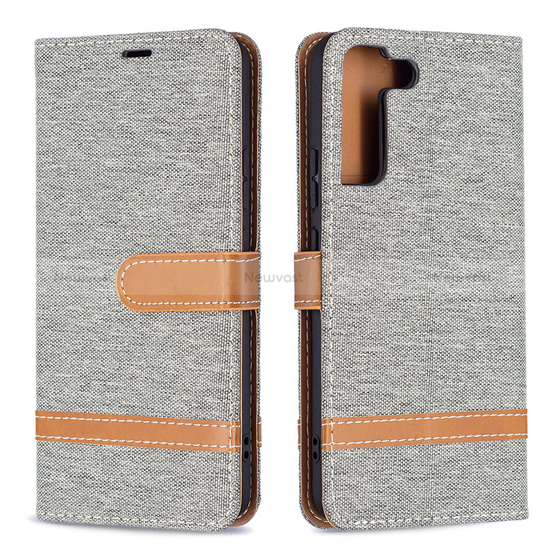 Leather Case Stands Flip Cover Holder B11F for Samsung Galaxy S22 Plus 5G Gray
