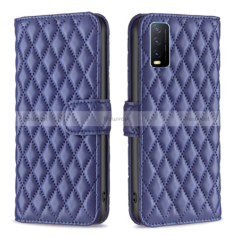 Leather Case Stands Flip Cover Holder B11F for Vivo Y12s Blue