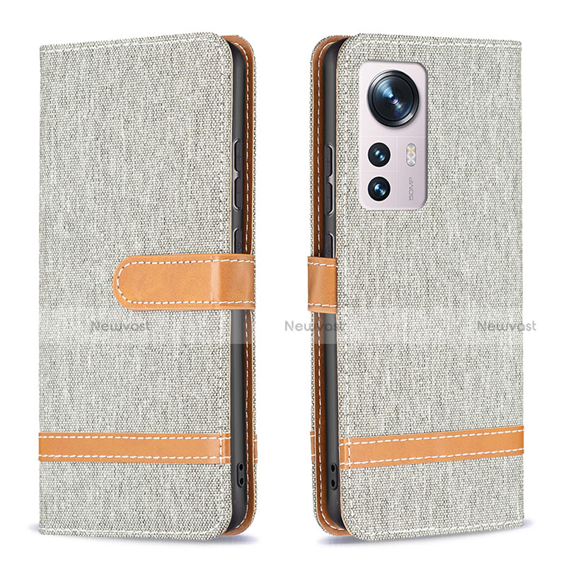 Leather Case Stands Flip Cover Holder B11F for Xiaomi Mi 12 5G Gray