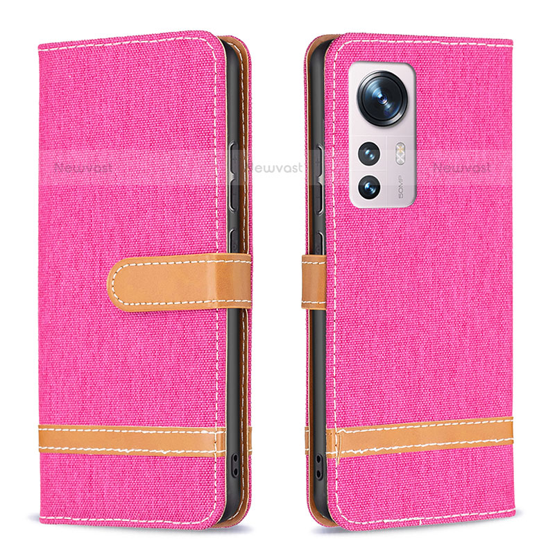 Leather Case Stands Flip Cover Holder B11F for Xiaomi Mi 12S 5G Hot Pink
