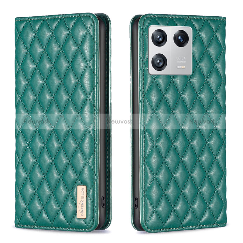 Leather Case Stands Flip Cover Holder B11F for Xiaomi Mi 13 5G Green