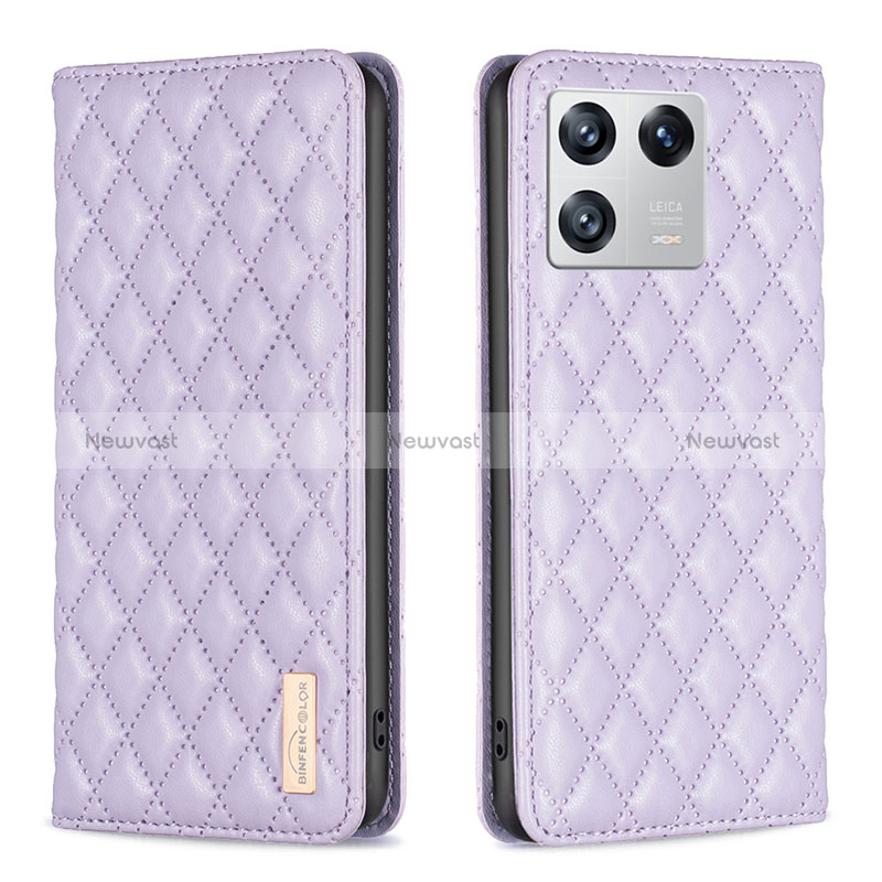 Leather Case Stands Flip Cover Holder B11F for Xiaomi Mi 13 Pro 5G Purple