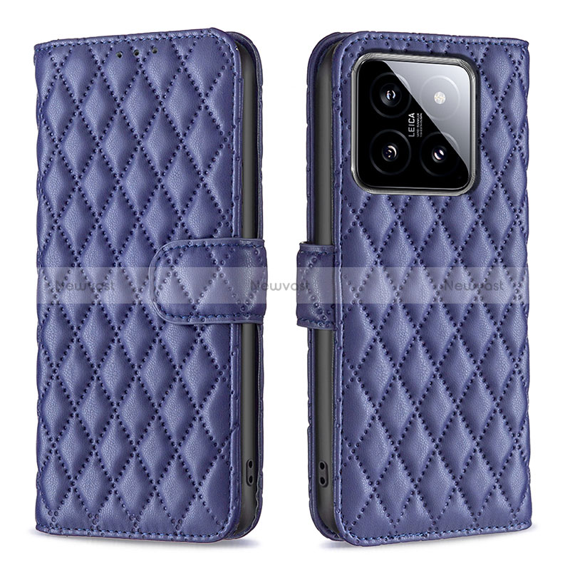 Leather Case Stands Flip Cover Holder B11F for Xiaomi Mi 14 5G Blue