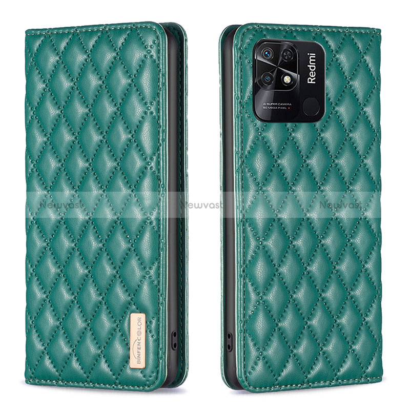 Leather Case Stands Flip Cover Holder B11F for Xiaomi Redmi 10 Power Green