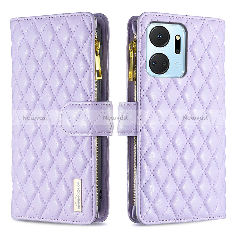 Leather Case Stands Flip Cover Holder B12F for Huawei Honor X7a Purple