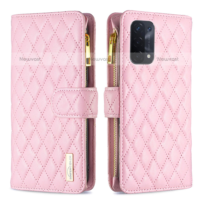 Leather Case Stands Flip Cover Holder B12F for OnePlus Nord N200 5G Rose Gold